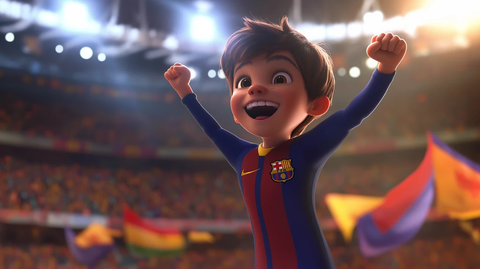 男孩庆祝进球笑容满面