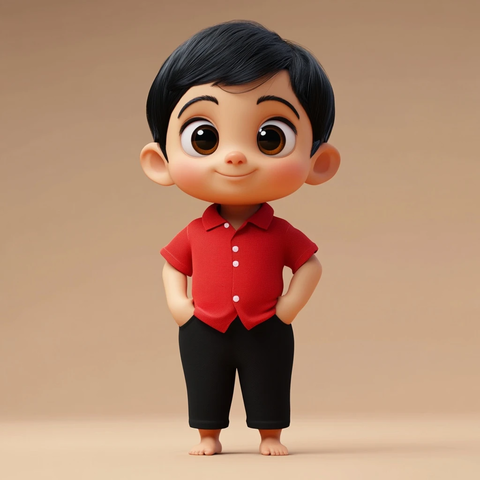 男孩红色上衣黑色裤子动画