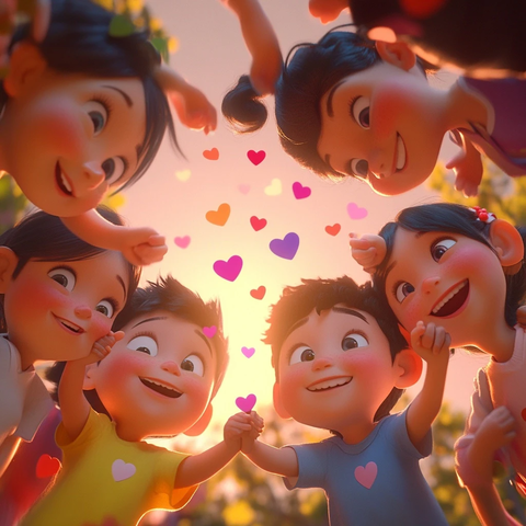 儿童手拉手围成圆圈