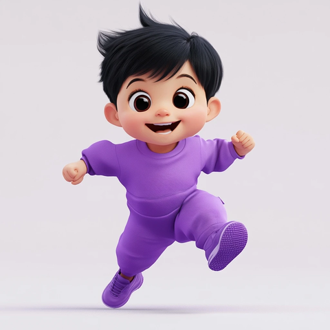 男孩跑步紫色连体衣模型