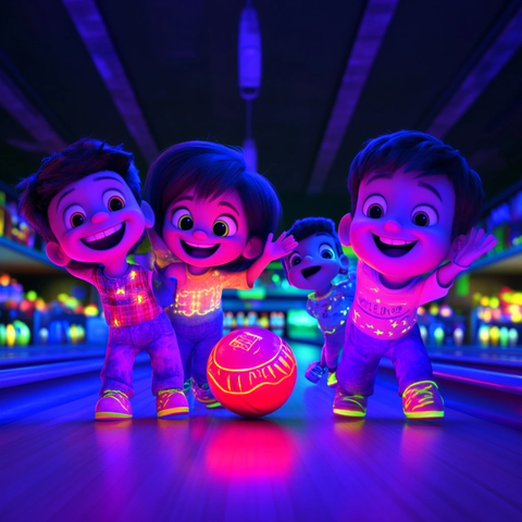 卡通儿童保龄球欢乐场景