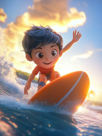 男孩冲浪板梦幻卡通