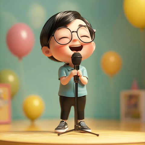 短发女性唱歌生日派对场景