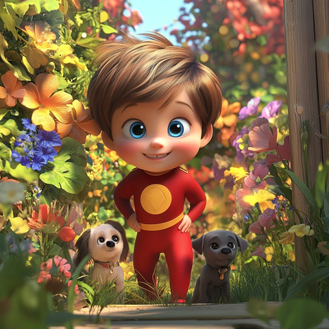 男孩与狗发现魔法花园门