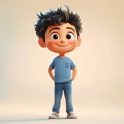 卡通男孩自信站立微笑