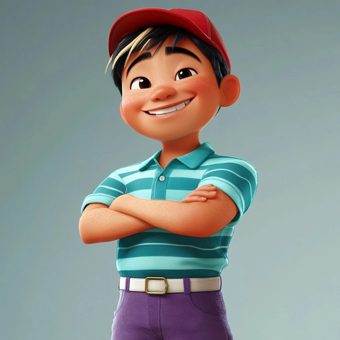 亚洲男孩笑脸交叉手臂