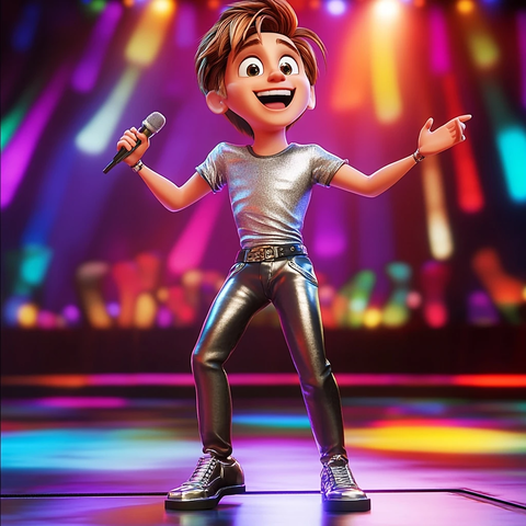 男子舞台演唱银色恤皮裤