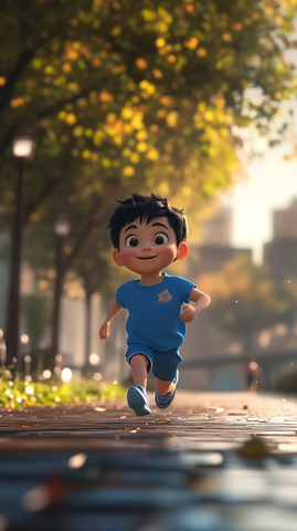 男孩跑步运动装河岸