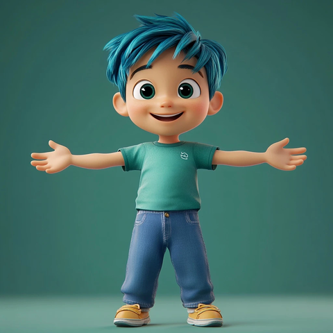 蓝发男孩童话风插画