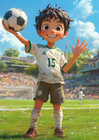 足球少年挥手握球