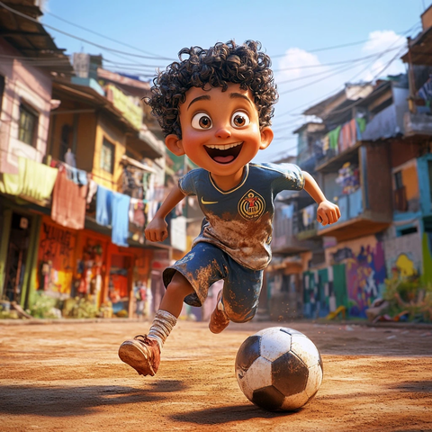 小球员在彩色街区踢球