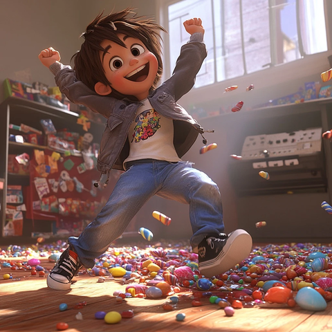 少年地板舞糖果满地