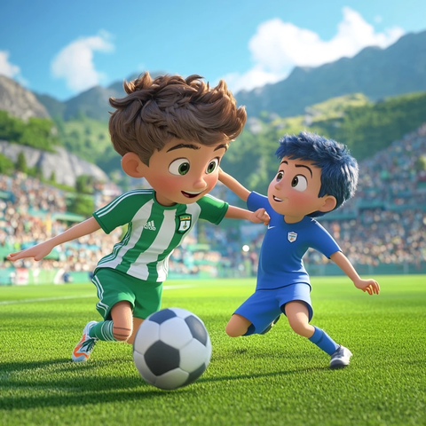 绿衣中场阻挡蓝衣球员射门