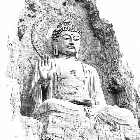 石崖上的大佛雕像手部特写