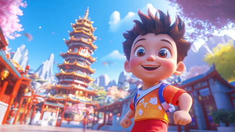 男孩攀登黄鹤楼