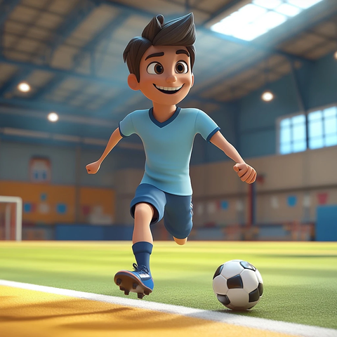 室内足球场上的年轻球员