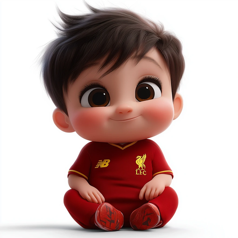 宝宝穿利物浦球衣微笑坐姿