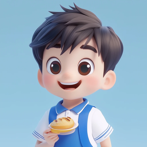 小男孩吃东西穿校服模型