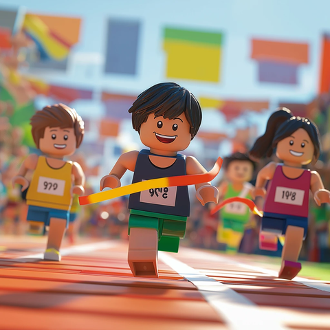 孩子们跑过终点线笑容满面