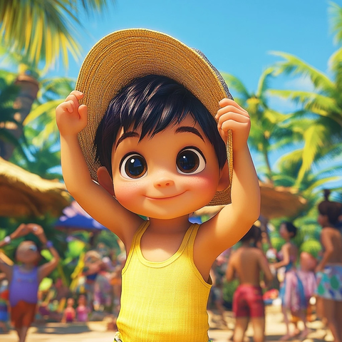 宝宝沙滩玩乐戴帽遮阳