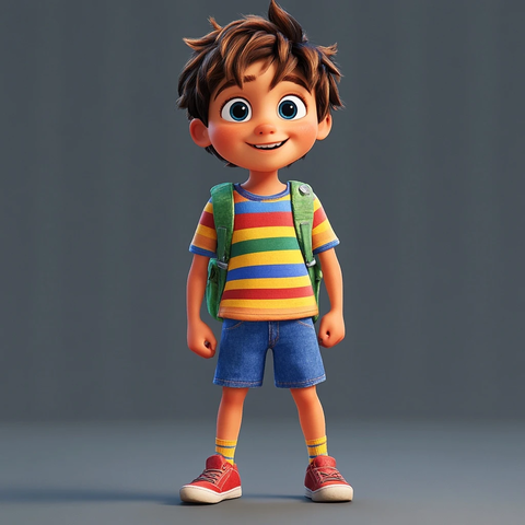 男孩背着绿色背包探索世界