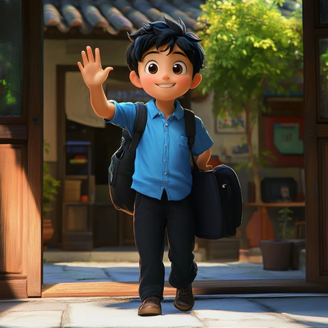 小明挥手离开家