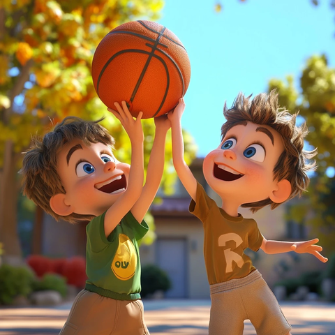 男孩篮球白天玩耍