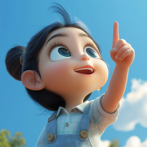 女孩指天空场景