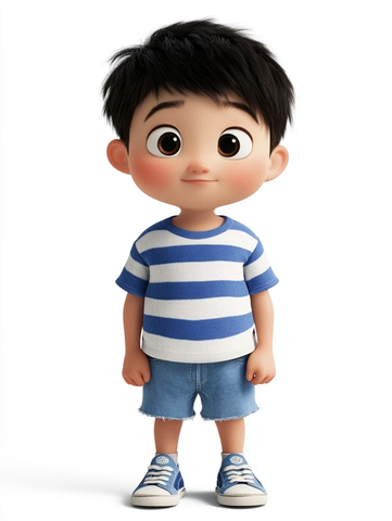 条纹恤牛仔短裤小男孩