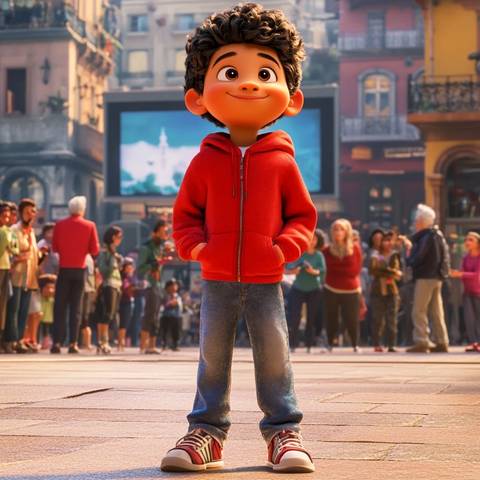 男孩红衣照广场人群谈梦想