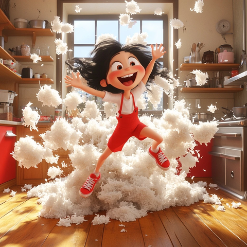 红鞋女孩跳跃米云厨房