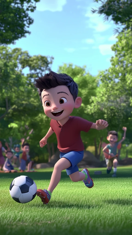 男孩公园踢足球玩乐