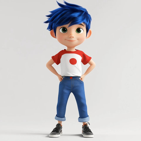 男孩蓝发英雄装扮