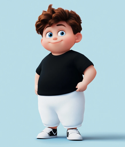 男孩蓝眼黑衣白裤