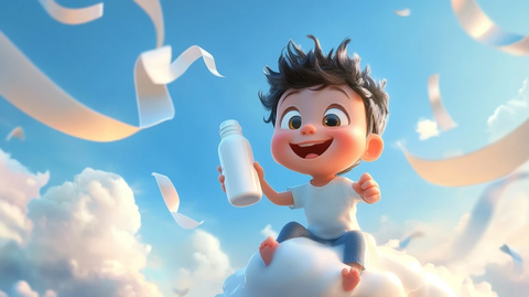 宝宝坐牛奶滑梯喝奶