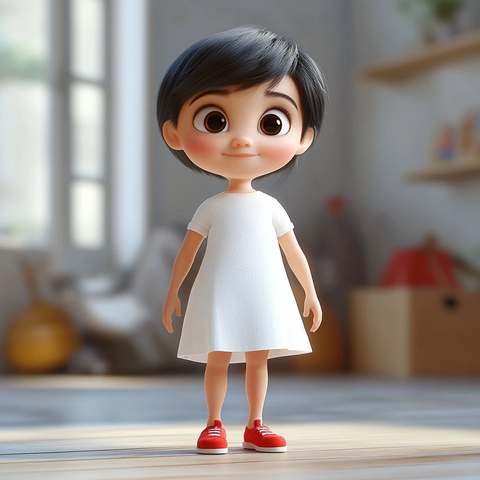 小女孩白色裙子红色鞋子