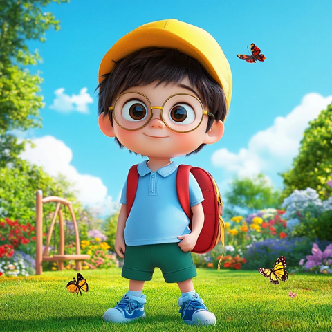 小男孩花园蝴蝶背包