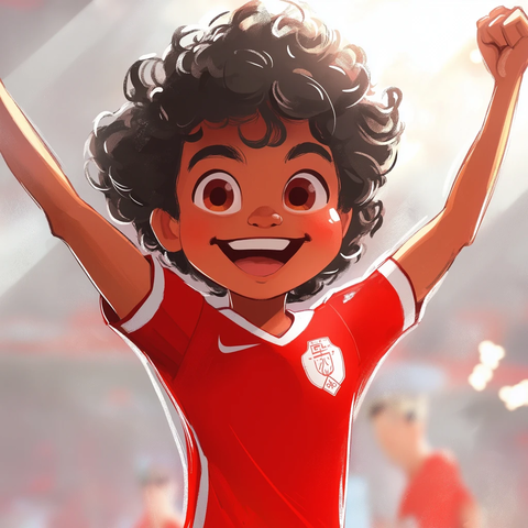 男孩穿阿森纳球衣庆祝进球