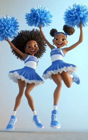 黑人母女啦啦队跳跃
