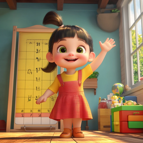 卡通女孩挥手告别成长记录