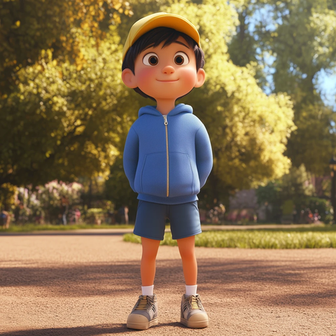 男孩公园戴黄色棒球帽