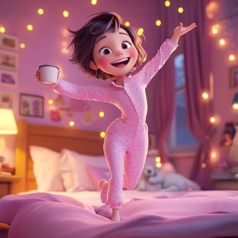 短髮女孩喝咖啡床舞