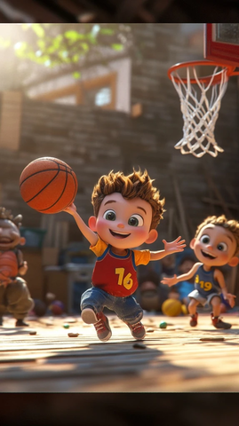 男孩与朋友打篮球