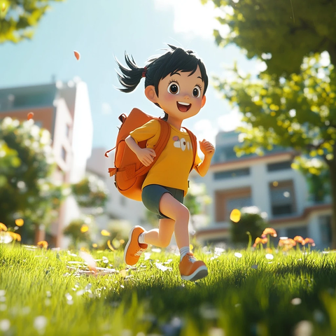 奔跑少年背包校园场景