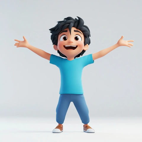 男孩跳舞穿天蓝半袖衫