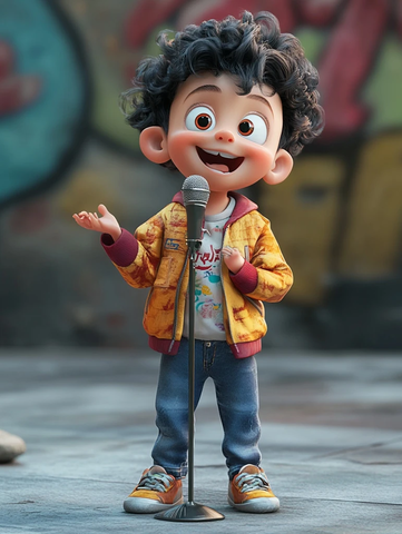 小男孩手持麦克风主持