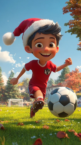 红队球员戴圣诞帽踢球