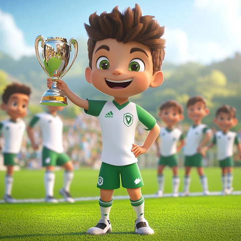 男孩足球队赢得比赛奖杯
