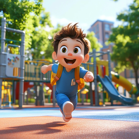 男孩跑动游乐场插画