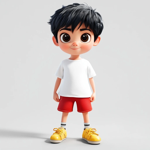 男孩白红短裤黄鞋